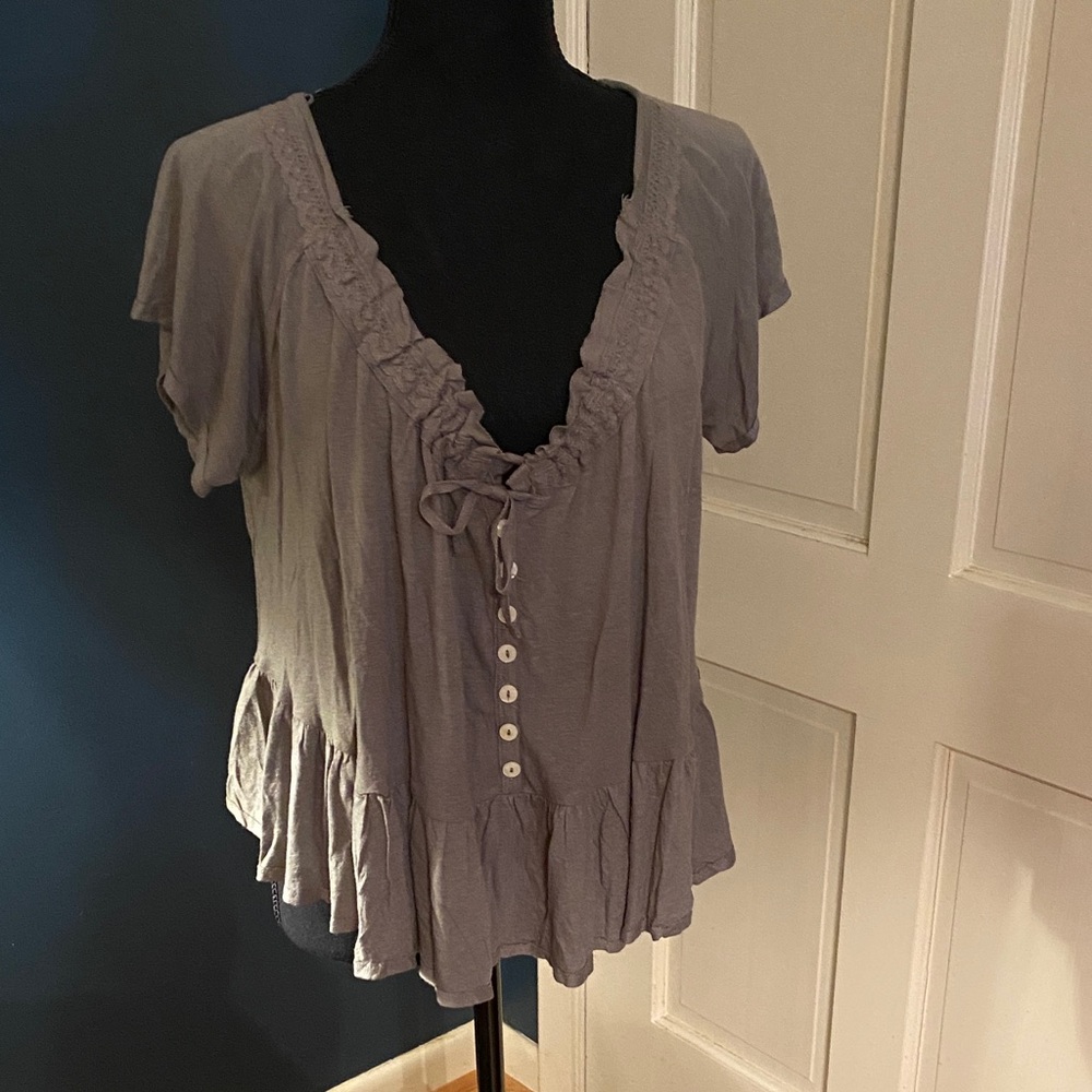 Free People Olive Ruffled Blouse XS